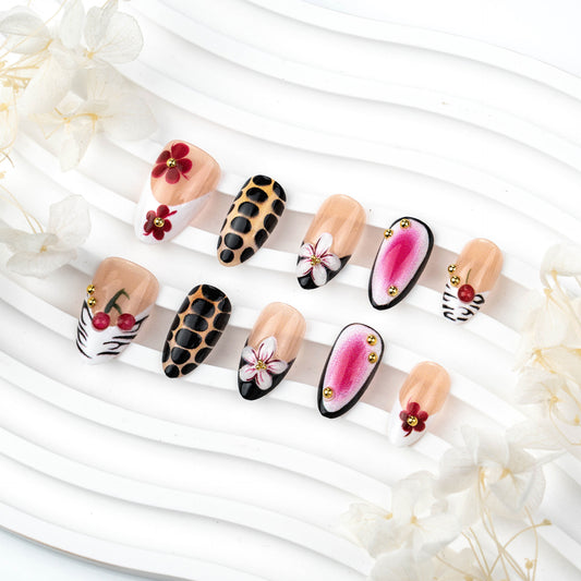 Elegant Floral Adventure Medium Almond Colorful Accented Press on Nail Set