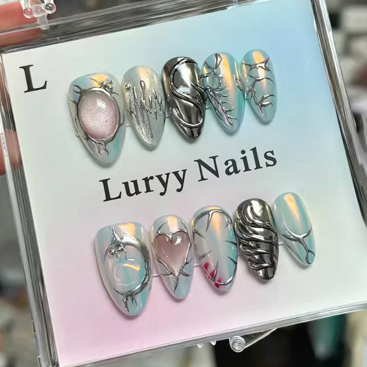 Enchanted Dreams Medium Almond Transparent with Metallic Detailing Press On Nail Set