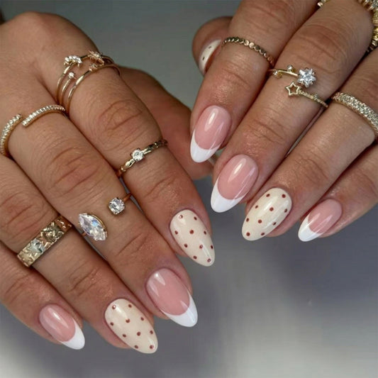Chic Garden Short Almond Pink Ombre with Dotted Design Press On Nail Set