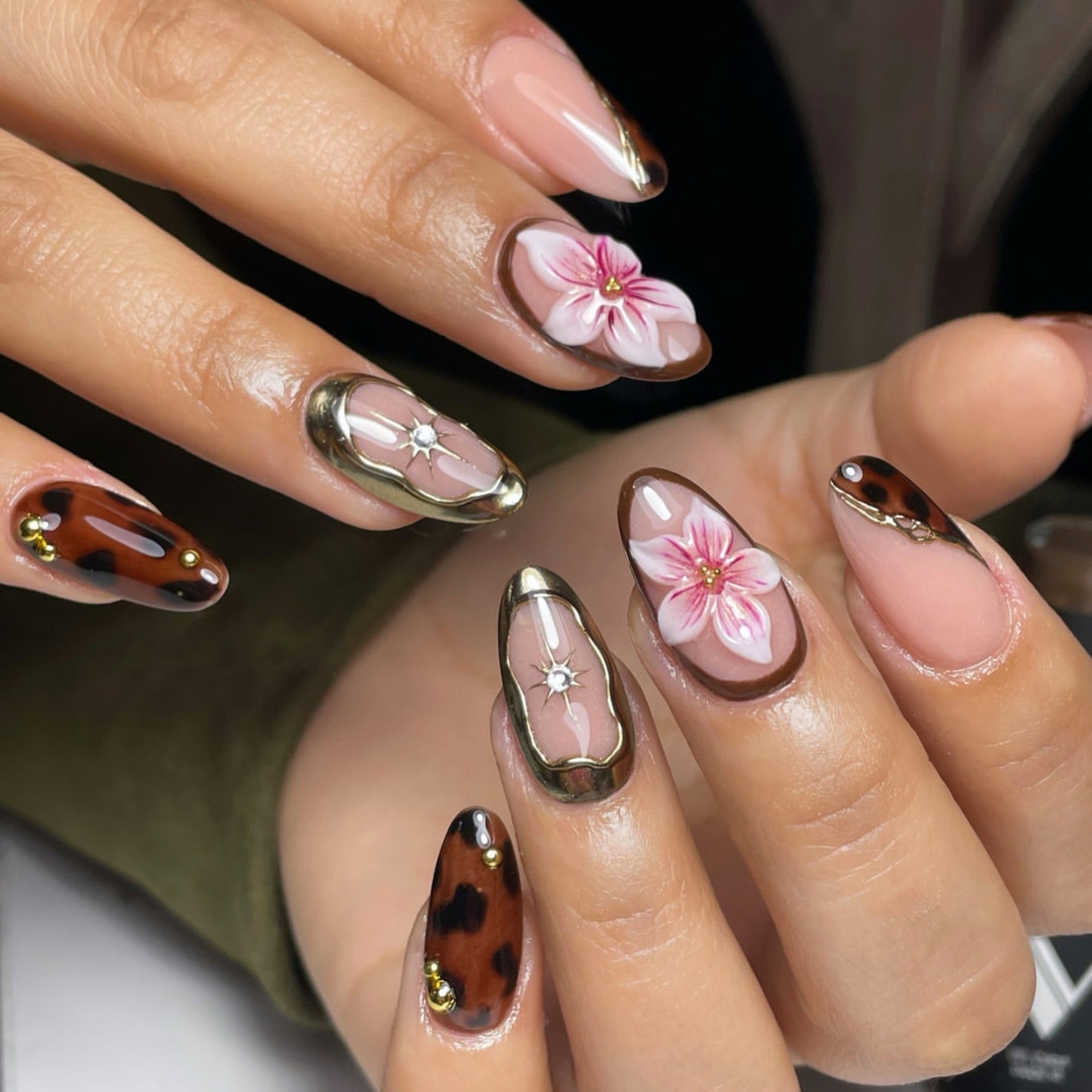 Bohemian Elegance Medium Almond Brown Artistry Press On Nail Set