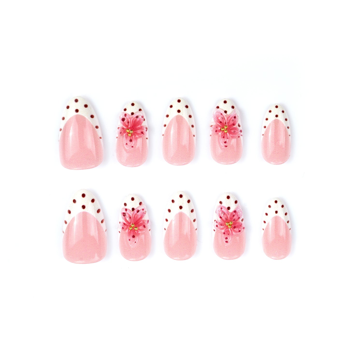 Blossom Inspiration Medium Almond Pink With Floral Accents Press On Nail Set