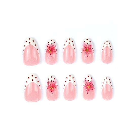 Blossom Inspiration Medium Almond Pink With Floral Accents Press On Nail Set