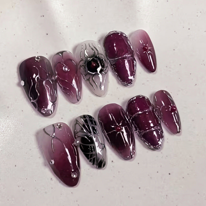 Mystical Elegance Medium Almond Deep Purple with Intricate Designs Press-on Nail Set