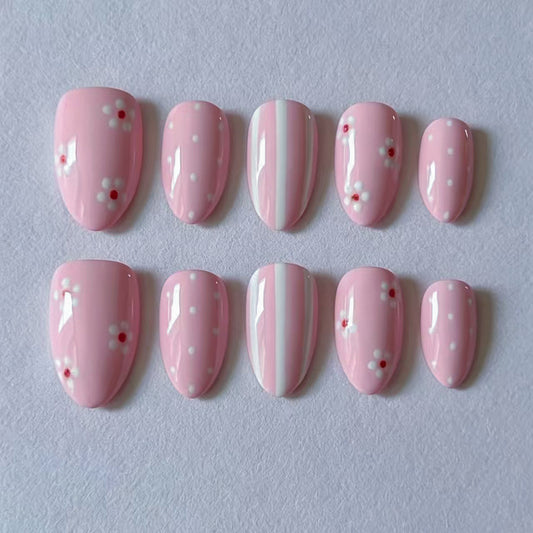 Charming Blossom Short Almond Soft Pink Floral Nail Set