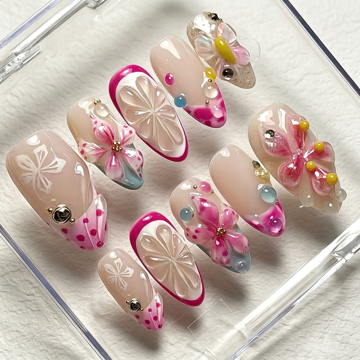 Floral Fantasy Short Almond Pink with Elegant Butterfly Accents Nail Set