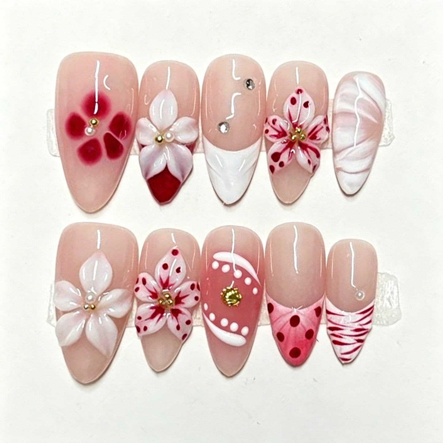 Floral Elegance Medium Almond Pink with Artistic Flower Designs