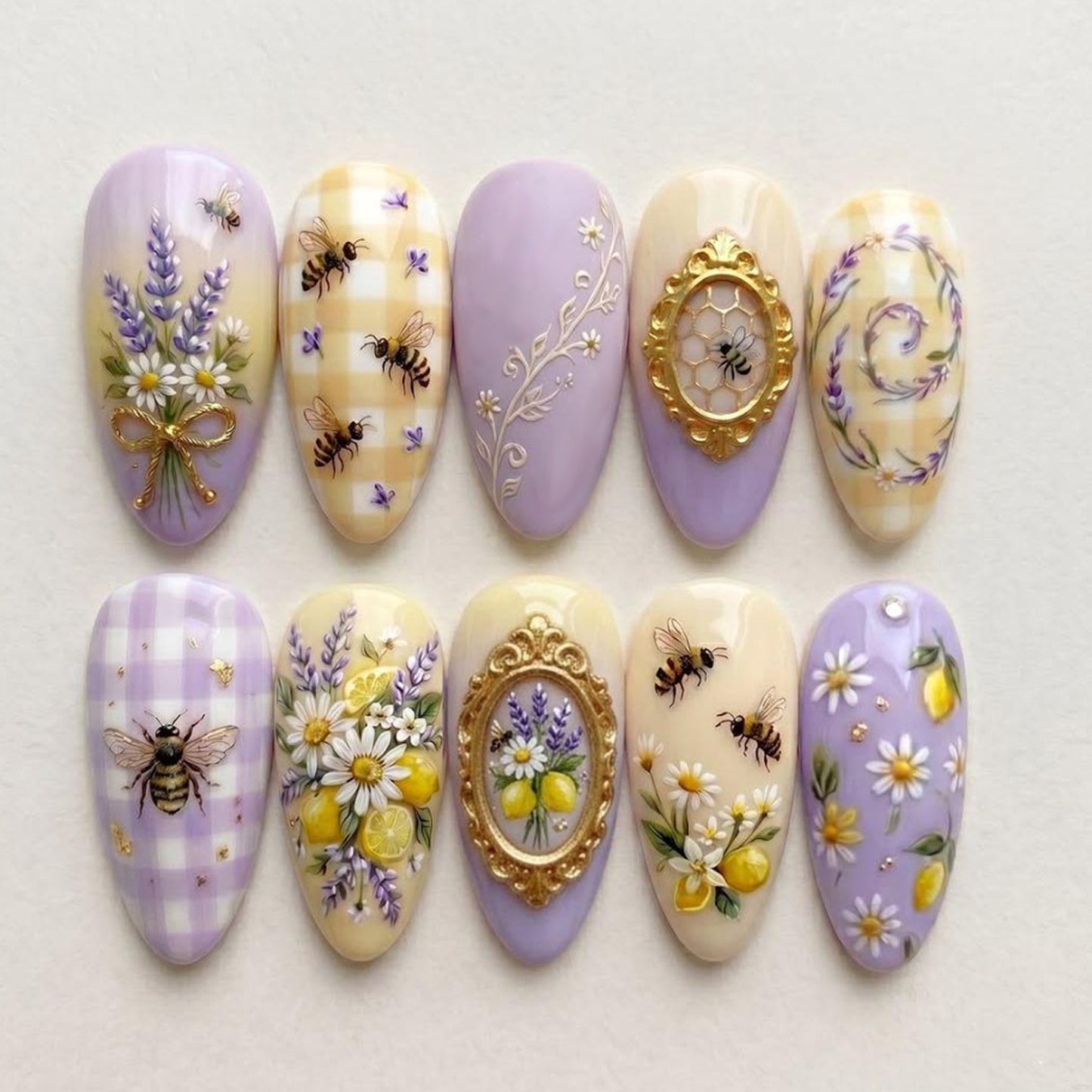 Lavender Garden Almond Long Purple Floral Press On Nail Set