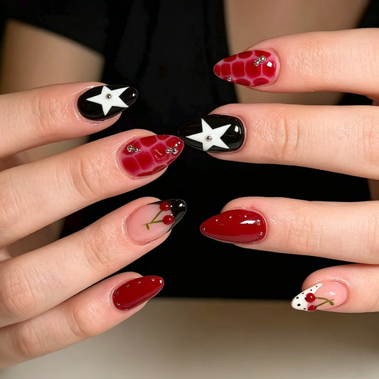 Cherry Blossom Glam Short Stiletto Red With Unique Star Accent