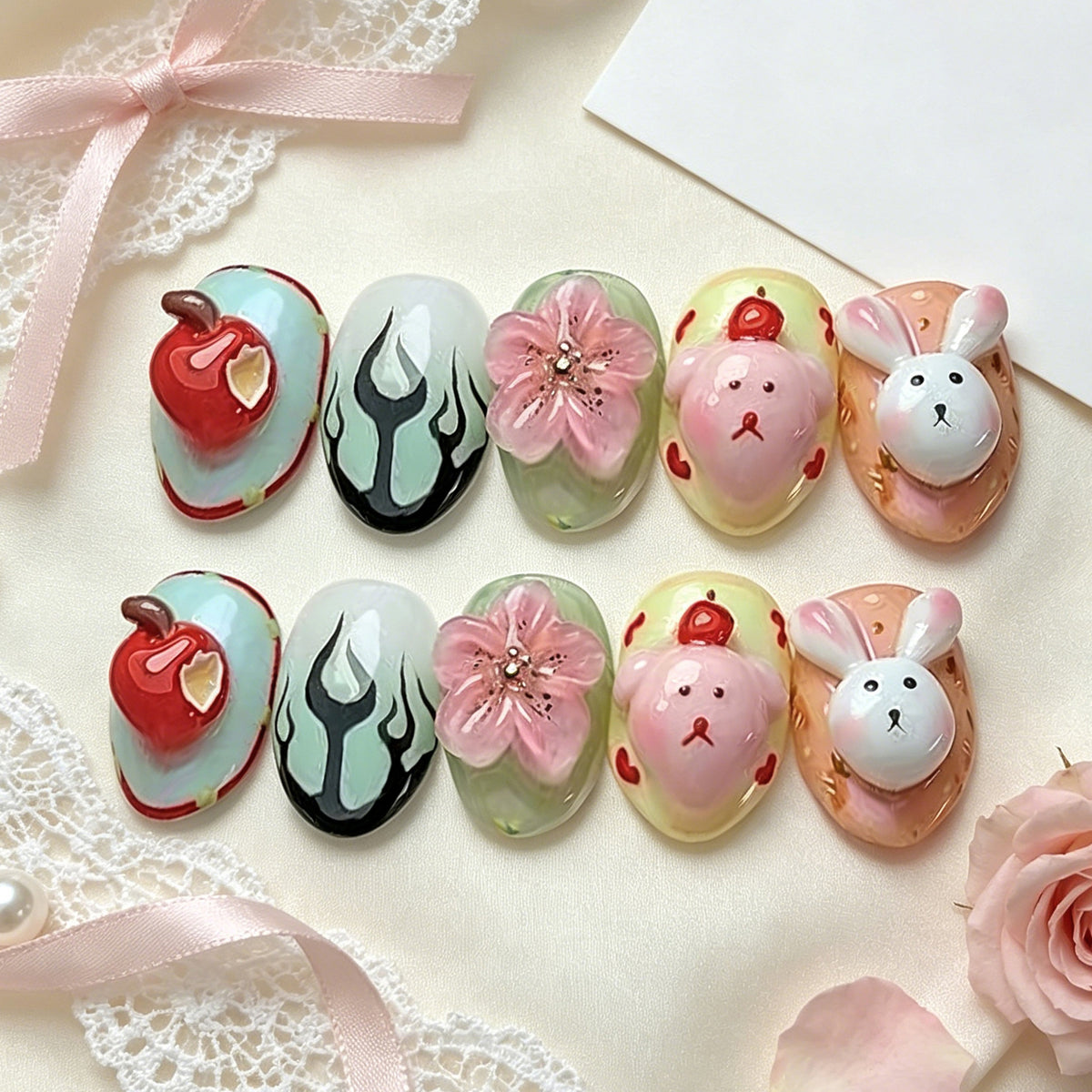 Whimsical Delight Short Oval Pastel Colors with Adorable Animal Designs