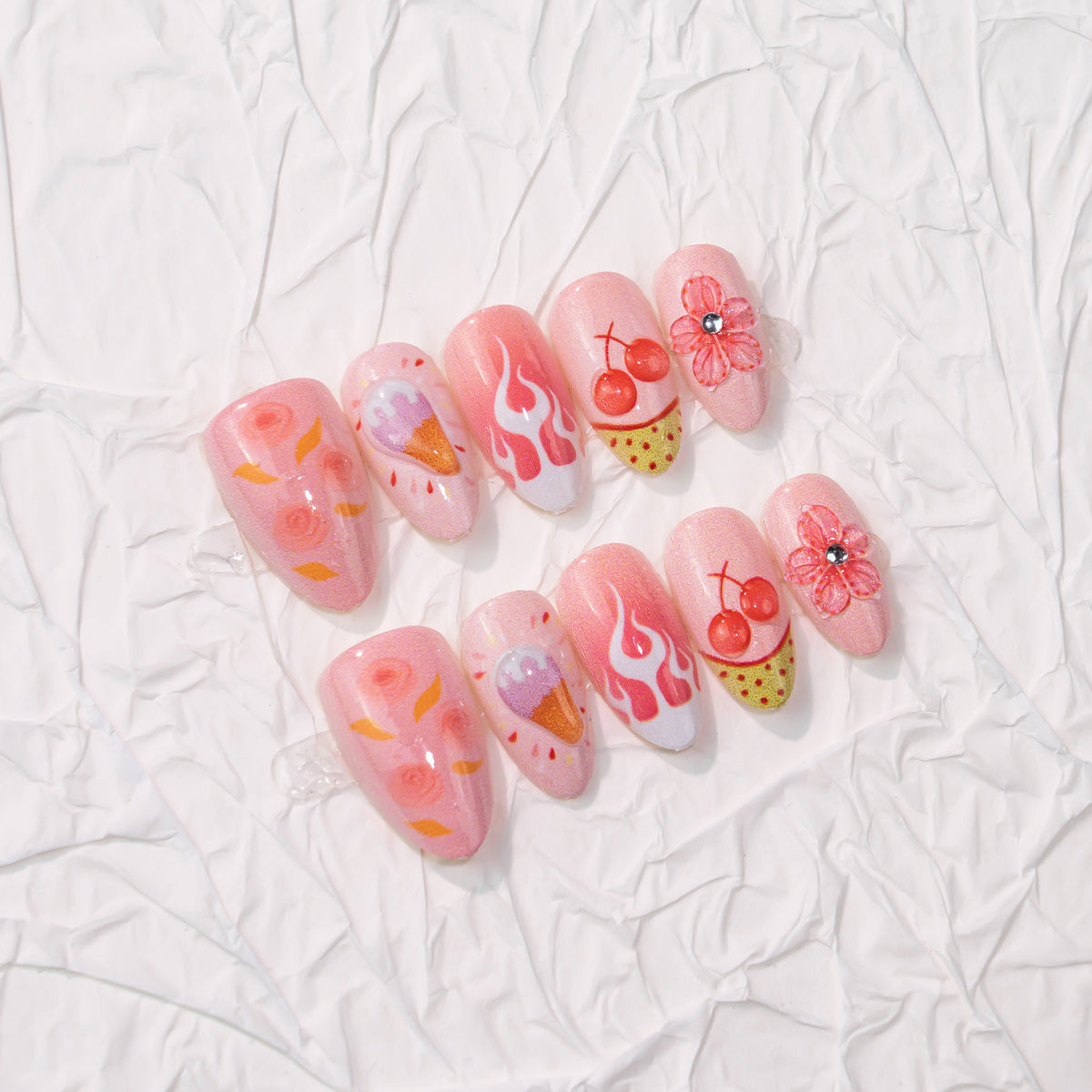 Summer Delight Medium Almond Pink with Floral and Ice Cream Designs
