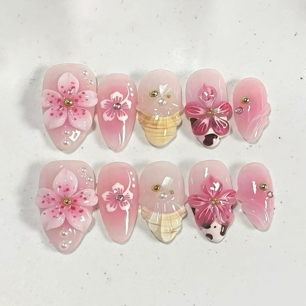 Blossom Dream Medium Almond Light Pink Floral Press On Nail Set