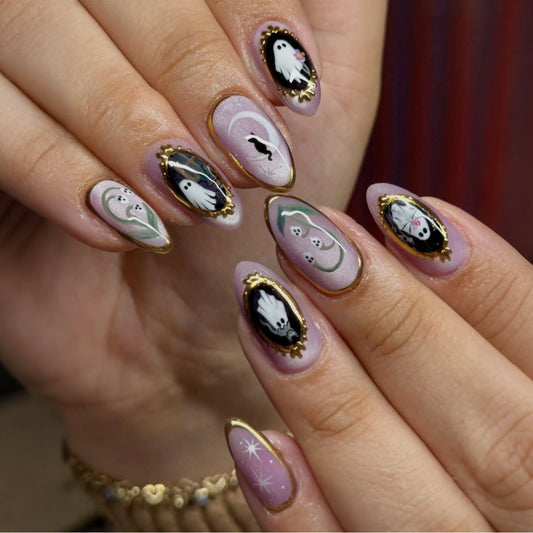 Haunted Elegance Medium Almond Lavender Ghost Design Press-On Nail Set