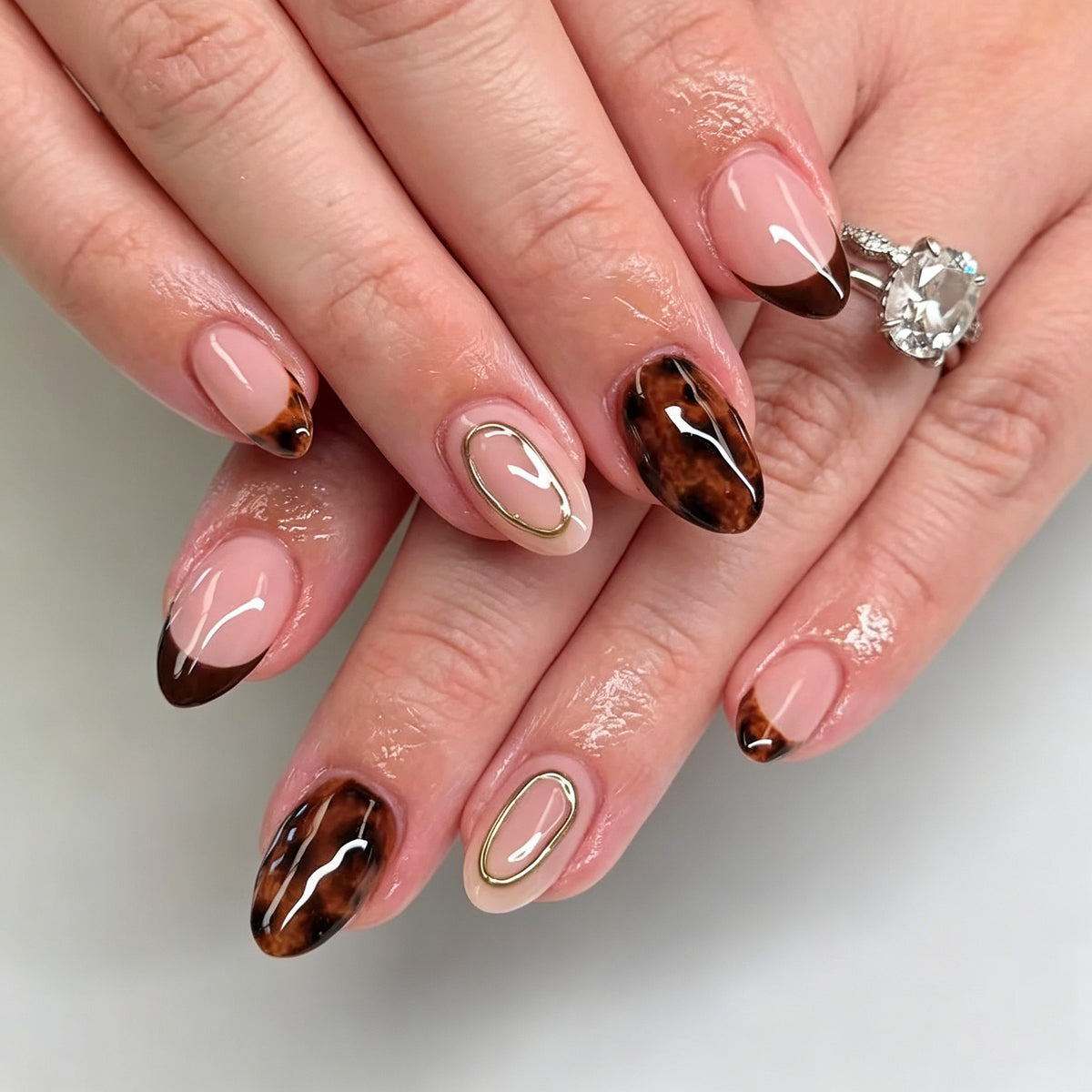 Elegant Autumn Vibes Medium Almond Brown and Tan Press on Nail Set with Glossy Finish