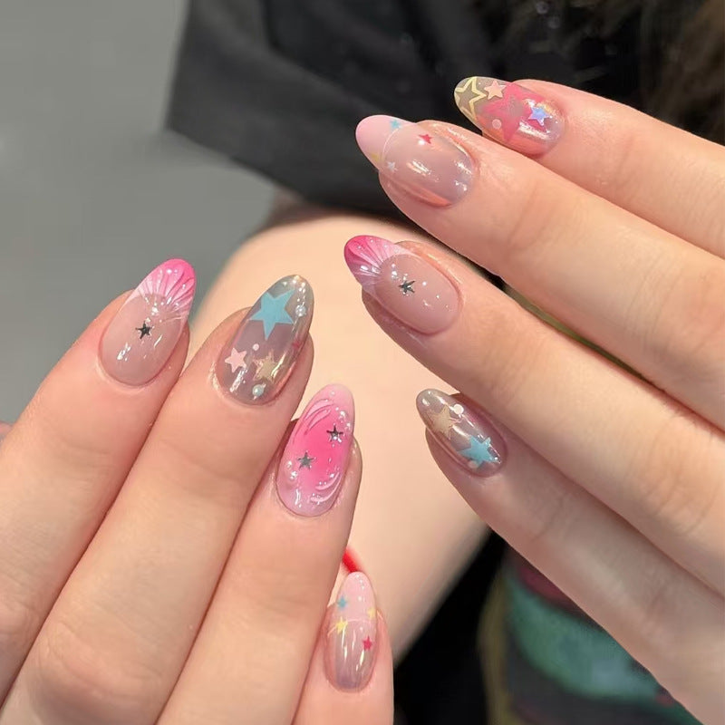 Celestial Dream Medium Round Pink Ombre with Starry Accents Press-On Nail Set