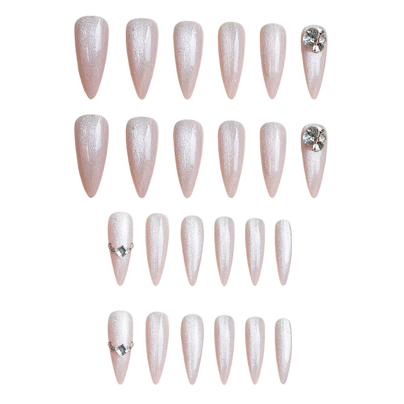Glamorous Elegance Long Almond Shaped Sparkling Pink Press On Nail Set with Rhinestone Accents