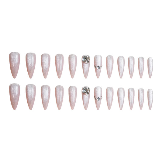 Glamorous Elegance Long Stiletto Shimmering Pink Press On Nail Set with Stunning Gem Accents
