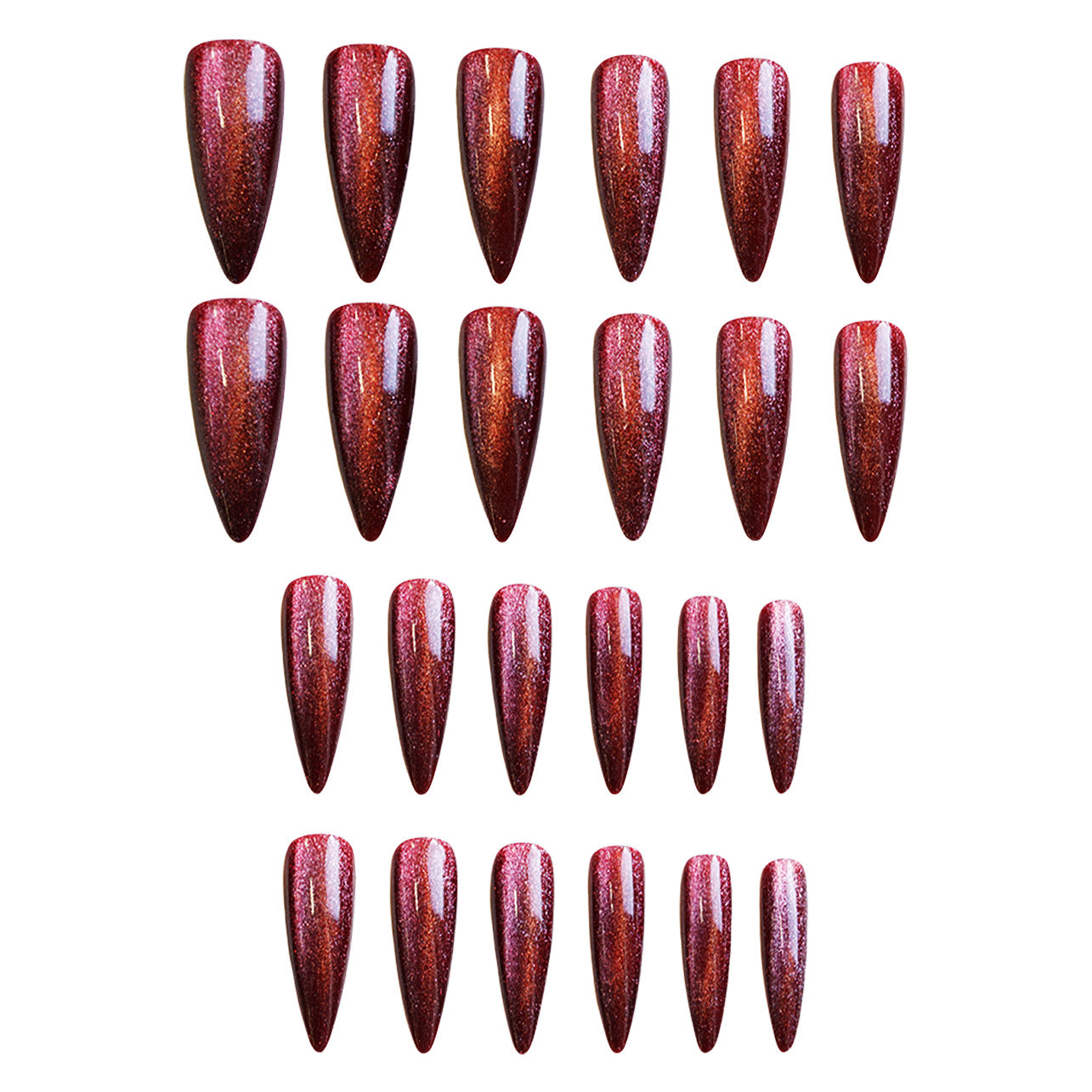 Glamorous Enchantment Long Almond Burgundy Glitter Press On Nail Set