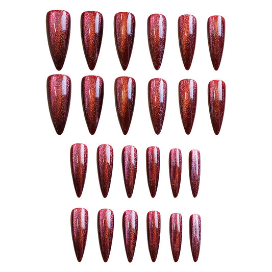 Glamorous Enchantment Long Almond Burgundy Glitter Press On Nail Set