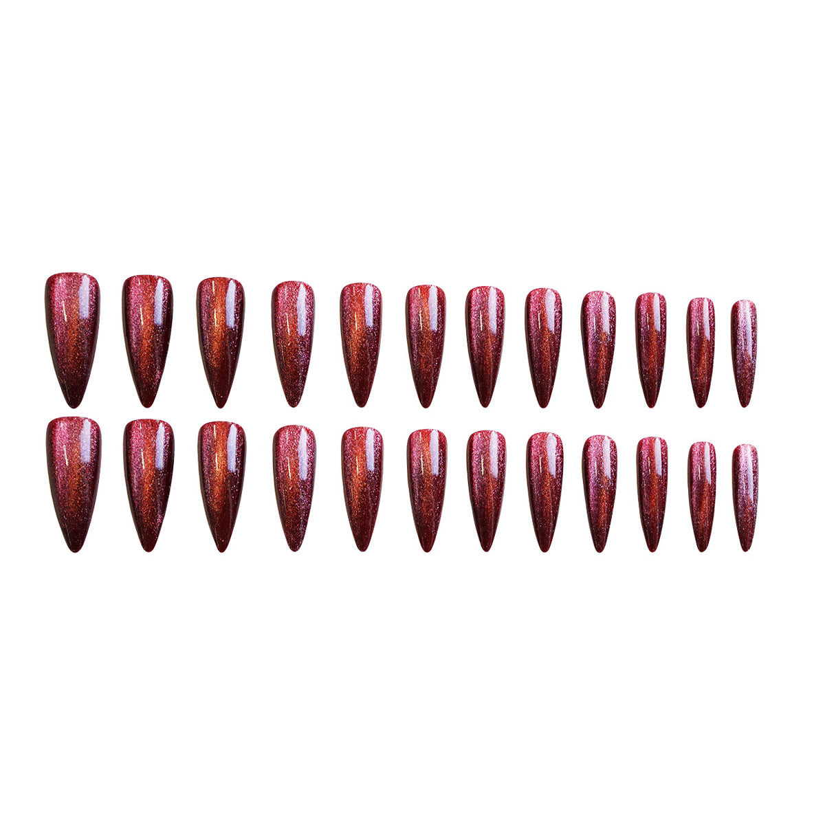 Mystical Glamour Long Almond Burgundy Glitter Press On Nail Set