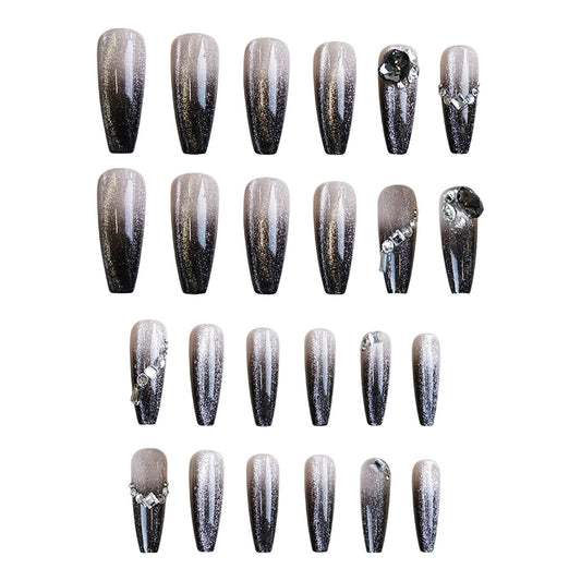 Glamorous Stardust Ombre Long Coffin Gradient Glitter Finish with Crystal Accents Press on Nail Set
