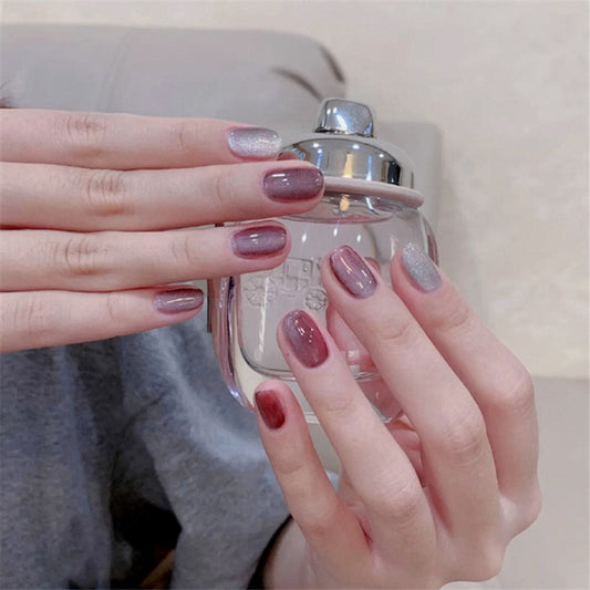 Elegant Evening Medium Coffin Burgundy and Glitter Press On Nail Set with Gemstone Accents