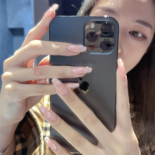 Elegant Bridal Collection Long Coffin Baby Pink Glitter Accented Press On Nail Set