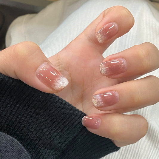 Enchanted Elegance Medium Squoval Pink Glitter Gradient Press On Nail Set