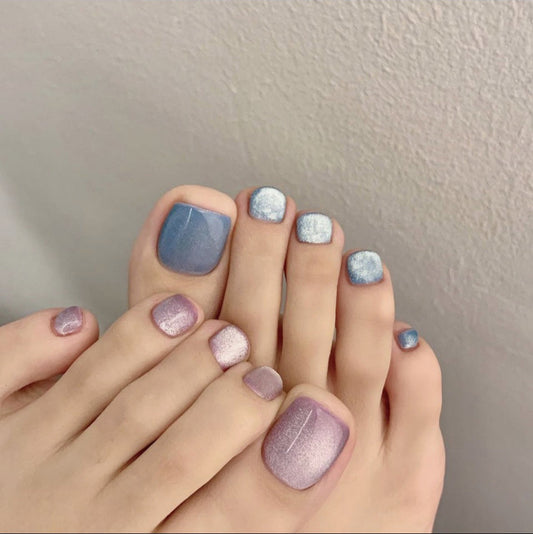 Cat Eye Duo Glitter Multicolor Press On Toenails