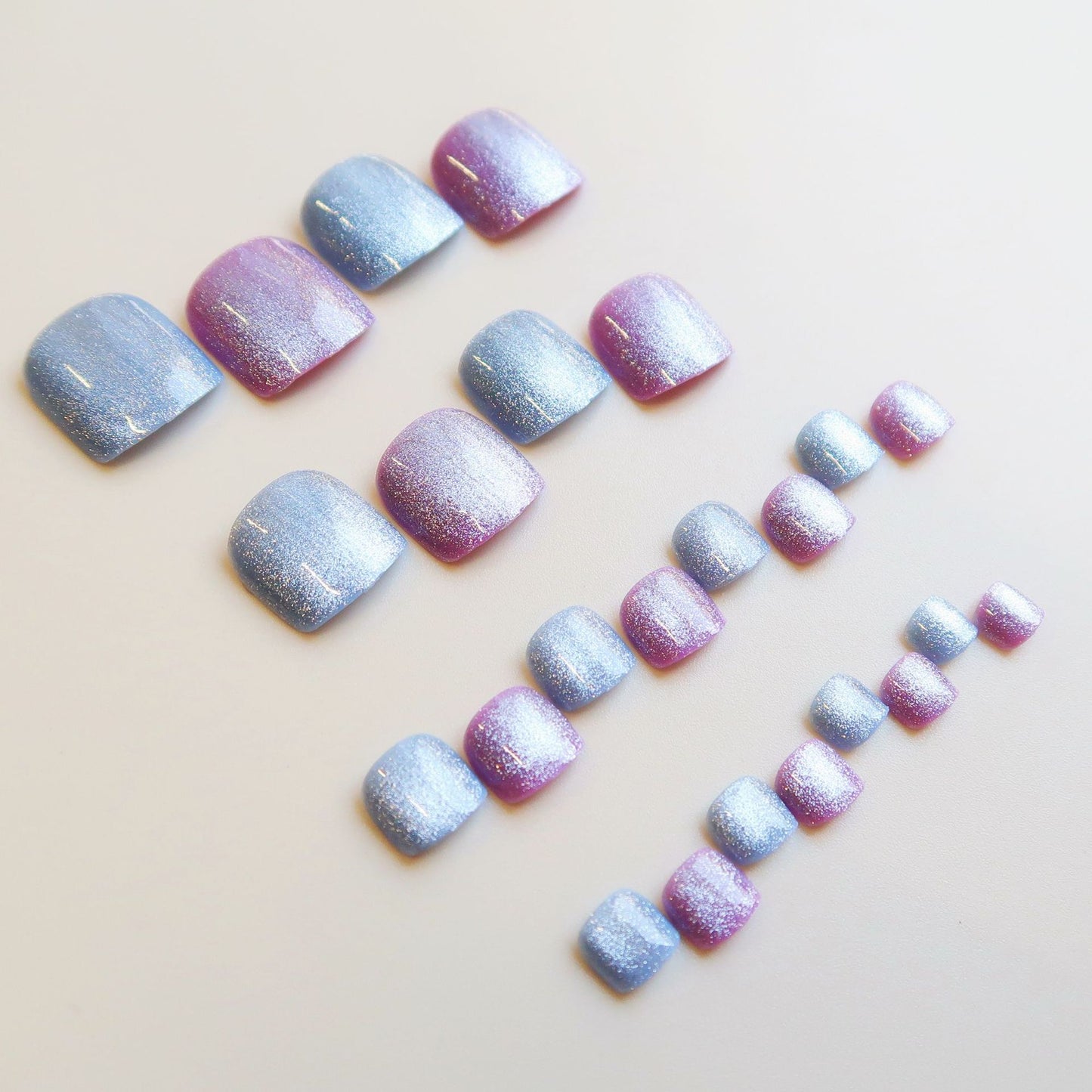 Celestial Dreams Short Square Ombre Blue and Purple with Shimmering Finish Press On Toenail Set