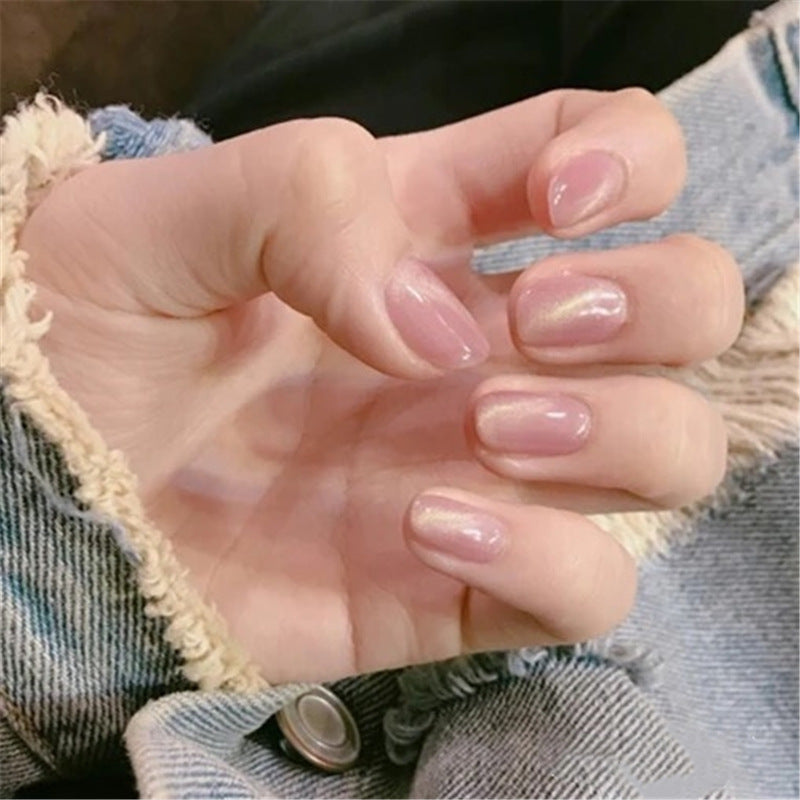 Elegant Bridal Bliss Short Length Square Pale Pink Iridescent Finish Press On Nail Set