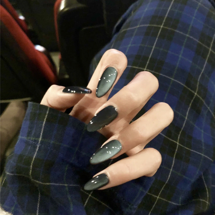 Enchanted Evening Long Almond Shaped Black Press On Nails with Subtle Sparkle Accents