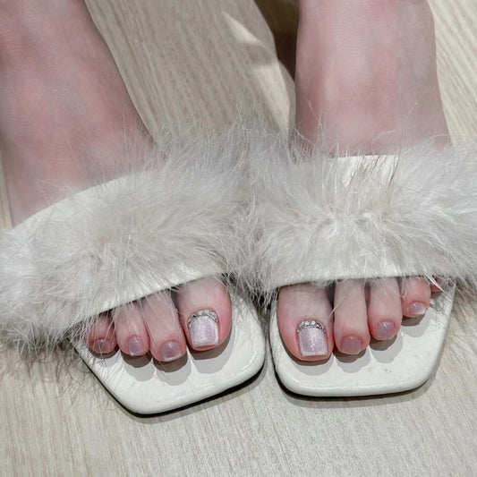 Elegant Bridal Collection Medium-Length Square Pink Glitter Accent Press On Nail Set