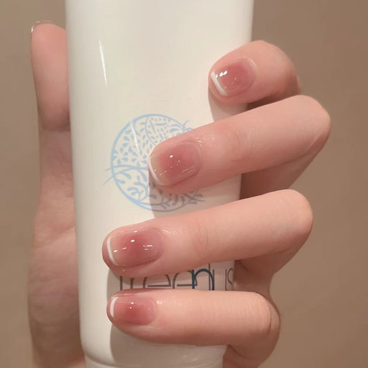 Elegant Serenity Short Length Square Shaped Soft Pink with Glossy Finish Press On Nail Set