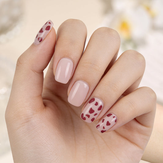 Romantic Heartfelt Medium Square Soft Pink Press On Nail Set with Unique Heart Pattern Design