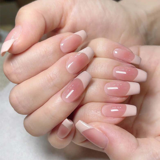 Elegant Serenity Long Coffin Blush Pink Press On Nail Set with Glossy Finish