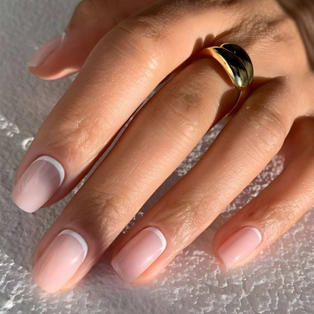 Sophisticated Chic Medium Coffin Pink Press On Nail Set with Classic French Tips