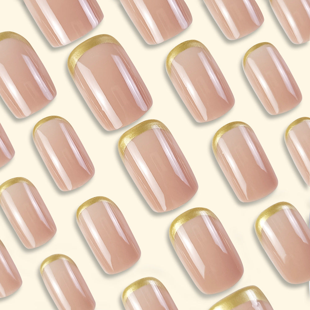 Elegant Affair Short Square Beige Press On Nails with Metallic Gold Accents
