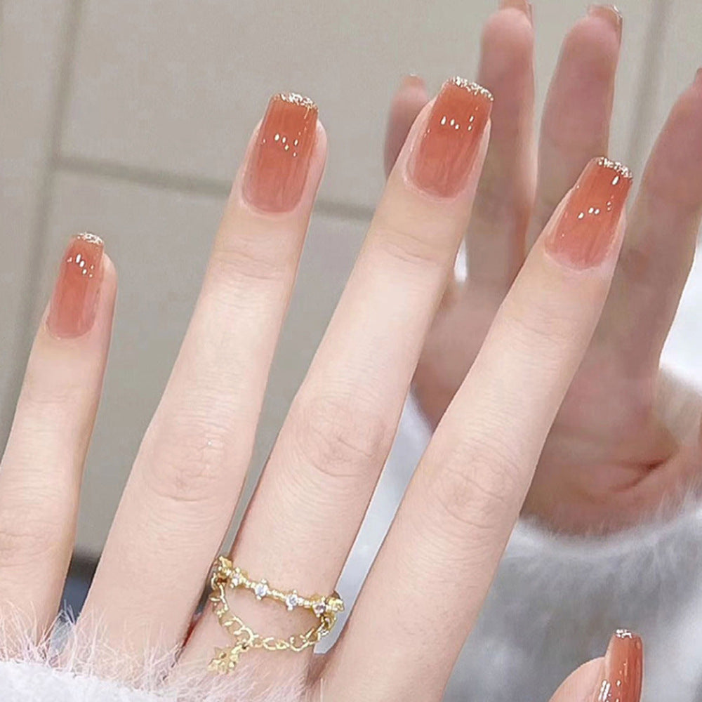 Chic Elegance Medium Square Dusty Rose Press On Nail Set with Sparkling Tip