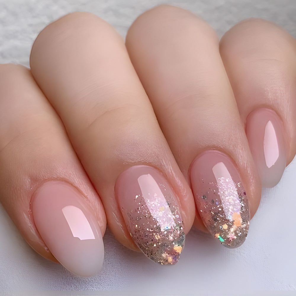 Glamorous Enchantment Medium Oval Blush Pink Glitter Ombre Press On Nail Set
