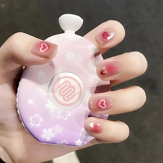 Dreamy Blossom Classic Short Square Pink with Heart Designs Press On Nail Set