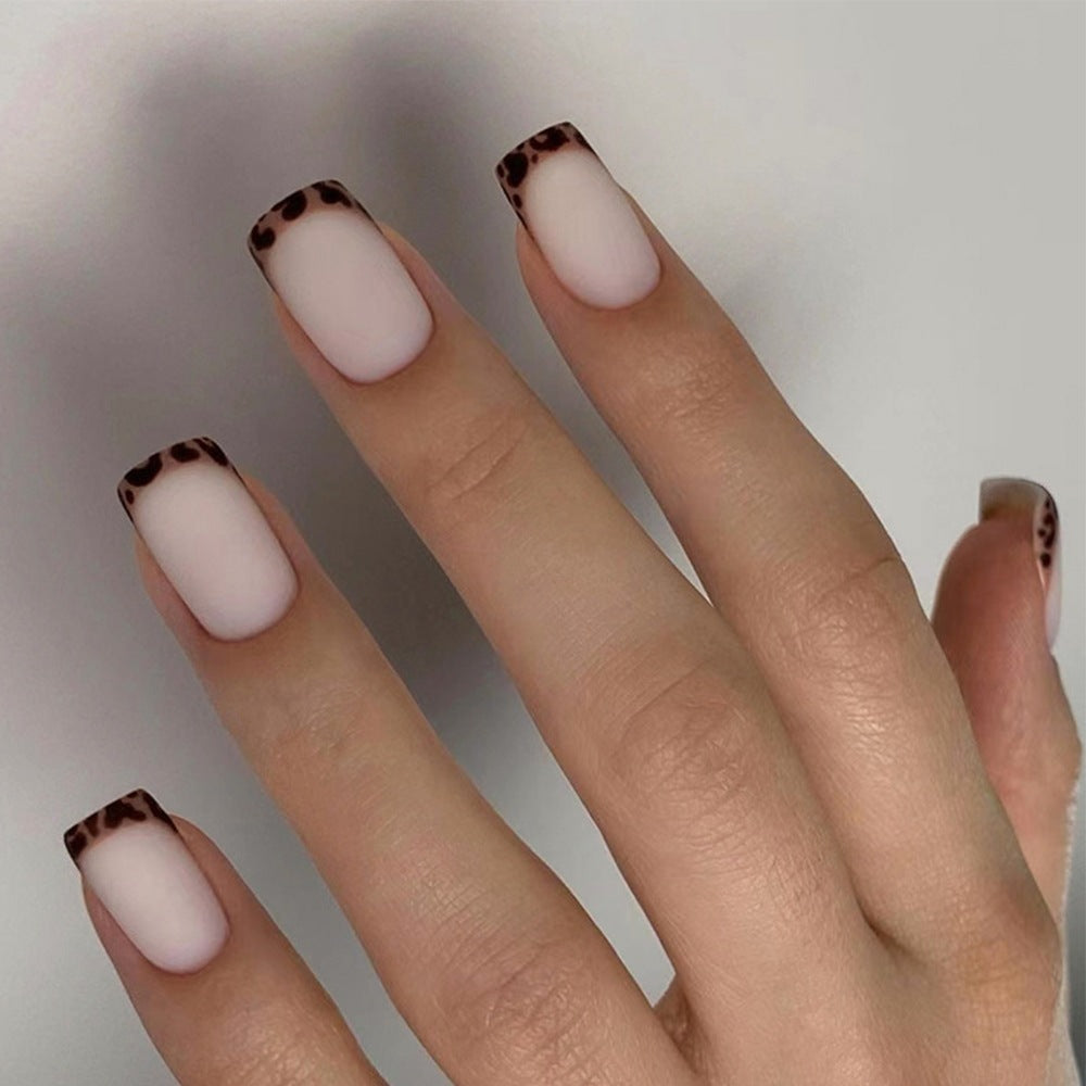 Safari Chic Short Square Matte Neutral with Bold Animal Print Tips Press-On Nail Set
