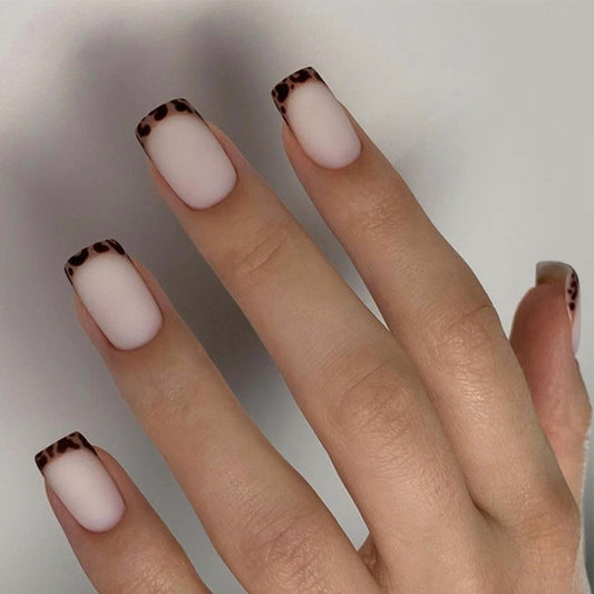 Safari Chic Short Square Matte Neutral with Bold Animal Print Tips Press-On Nail Set
