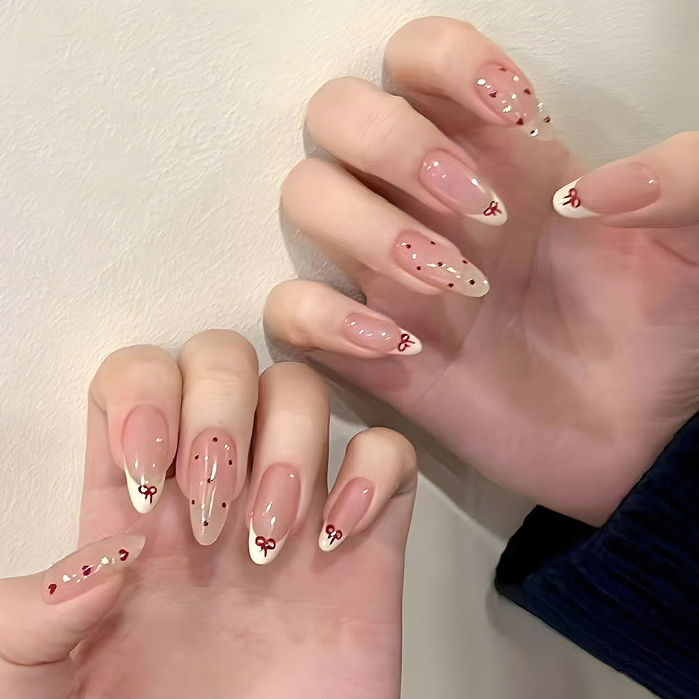 Chic Celebration Medium Almond Pink with Cute Bow Accents Press On Nail Set