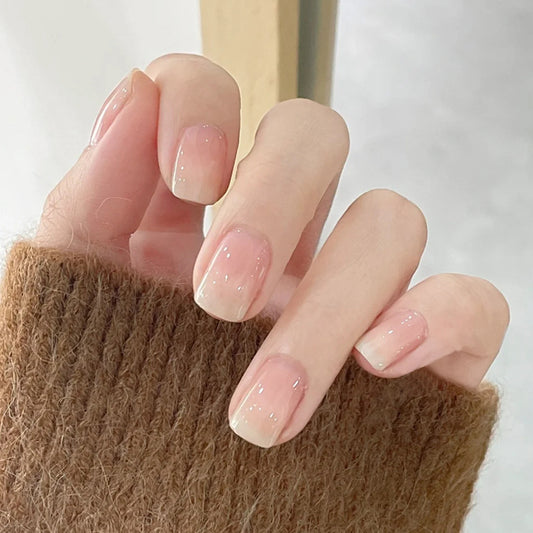 Chic Serenity Short Square Pink Ombre Press-On Nail Set with Sparkling Finish