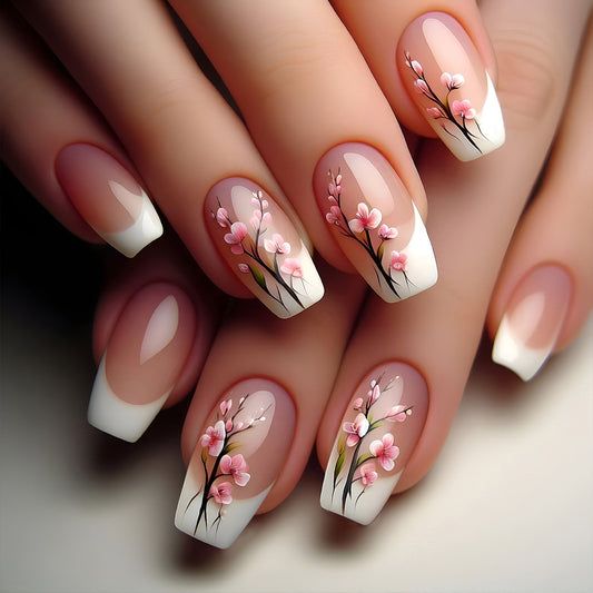 Blossom Serenity Medium Coffin Pink Floral Press-On Nail Set