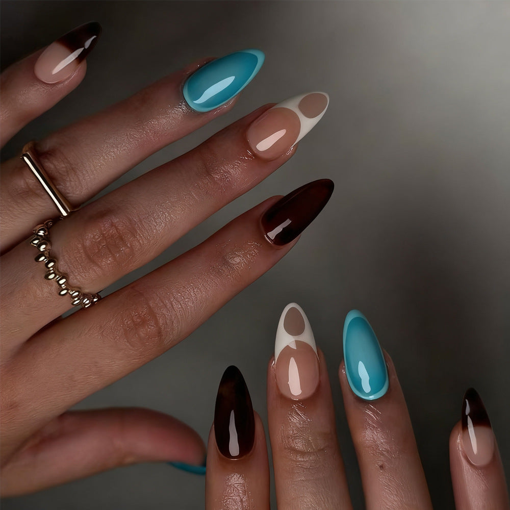Chic Elegance Long Almond Shape Multicolored with Unique Half-Moon Design Press On Nail Set