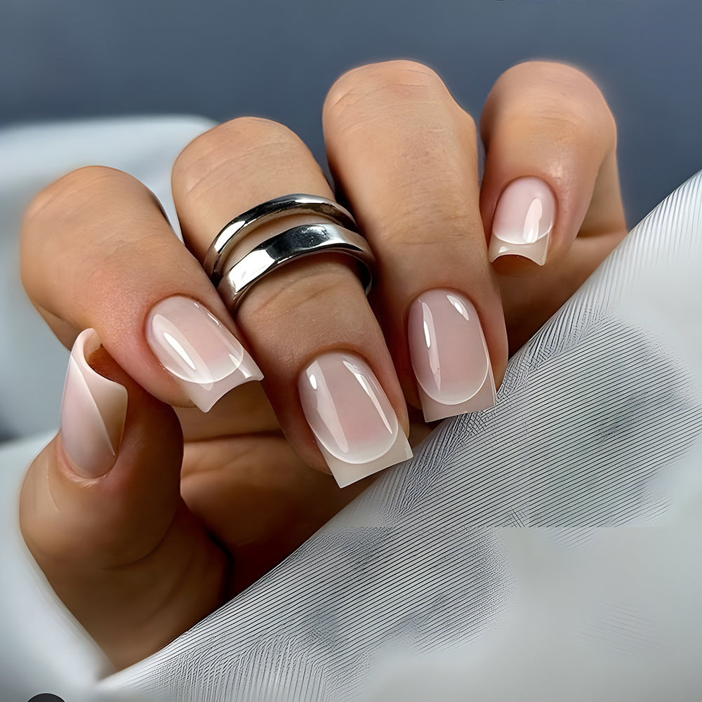 Elegant Serenity Short Square White Tip Press On Nail Set with Glossy Finish