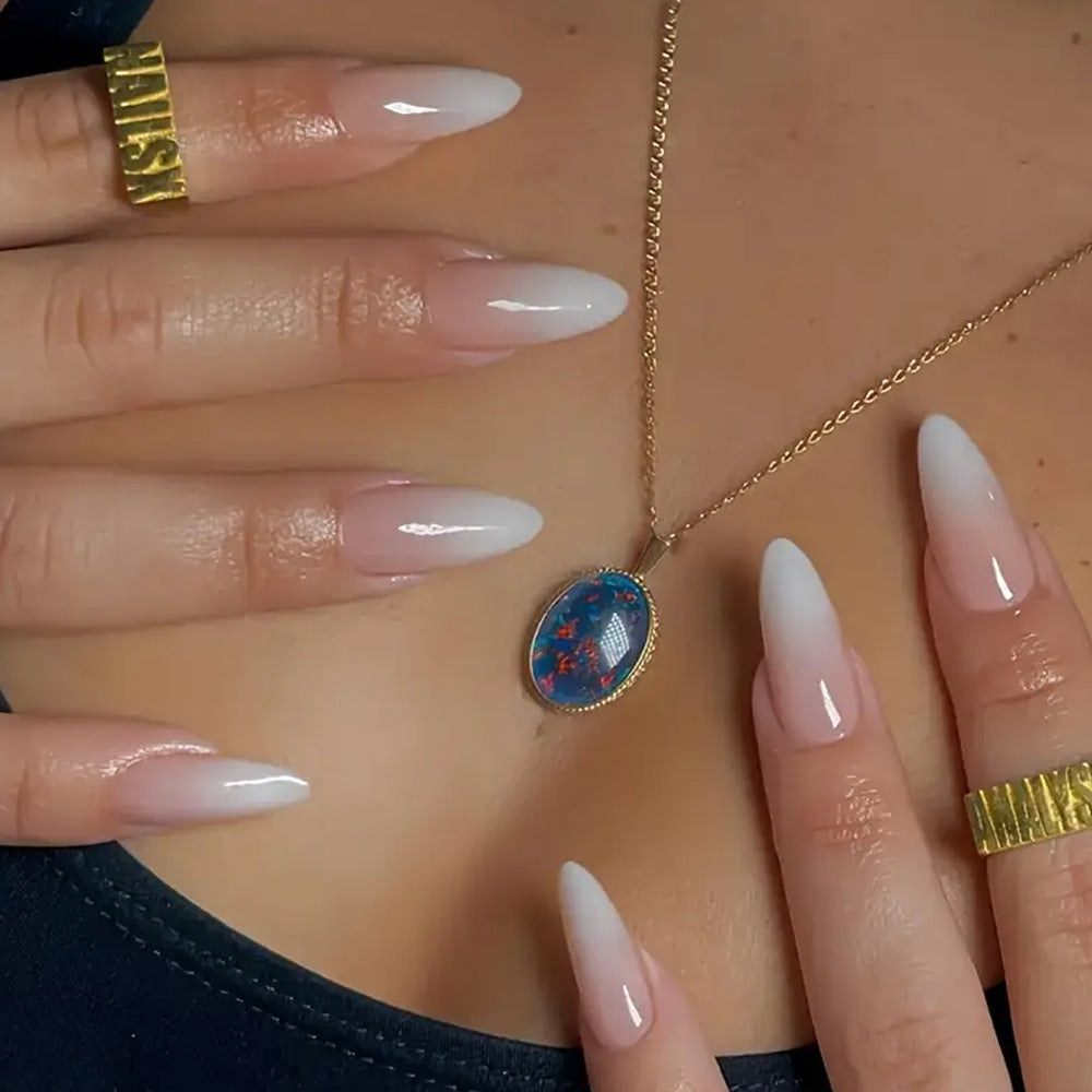 Elegant Frosted Long Almond Ombre Press On Nail Set with Glossy Finish