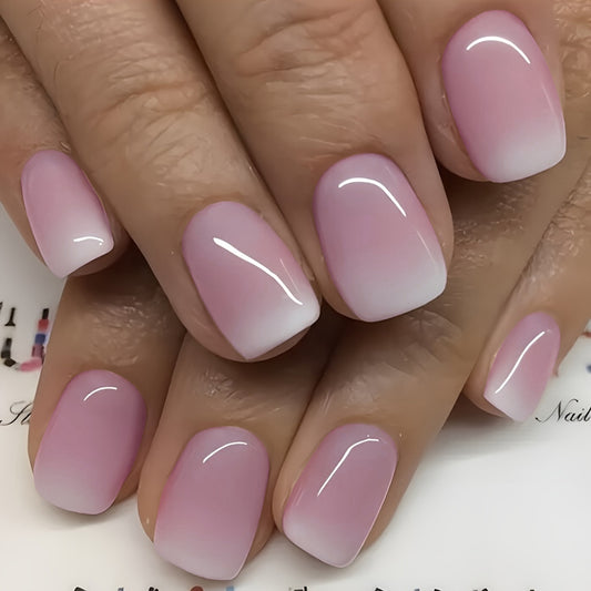 Whimsical Blossom Short Square Pink Ombre Press-On Nail Set with High Gloss Finish