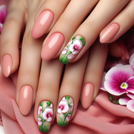 Enchanted Garden Medium Oval Soft Pink Floral Press-On Nail Set